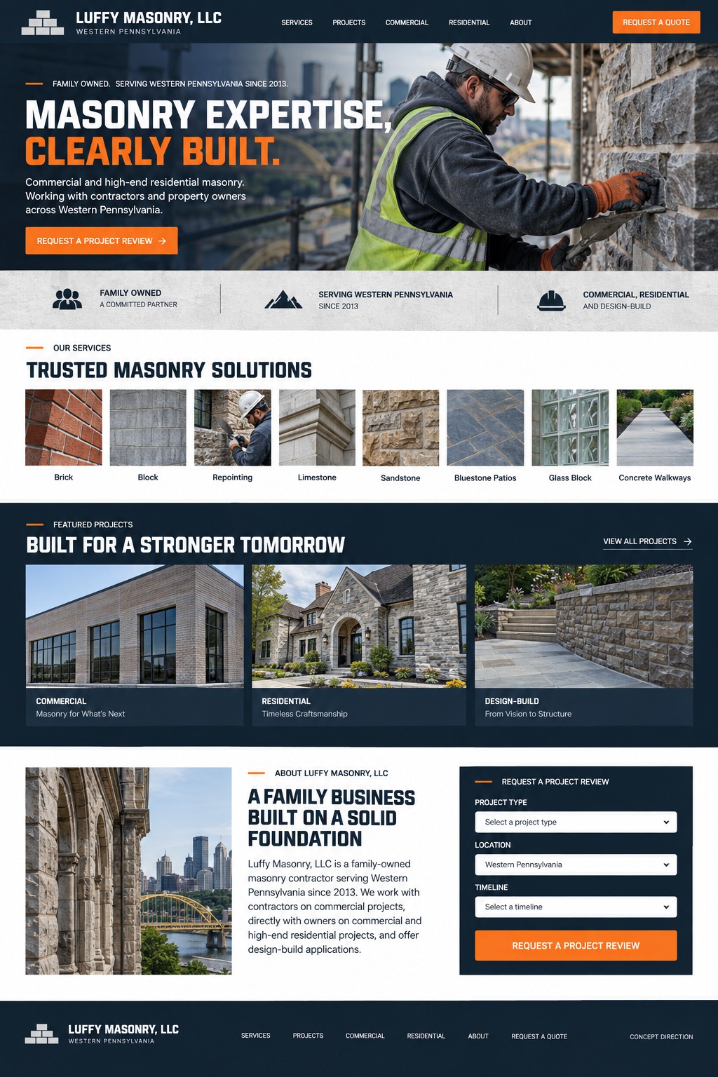Luffy Masonry Medium - Built Proof System homepage design concept